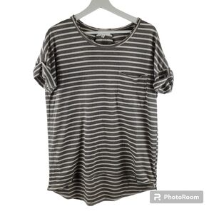 Umgee Tshirt Womens Medium Brown Cream Stripes Slub Cotton‎ Blend Scoop Hem